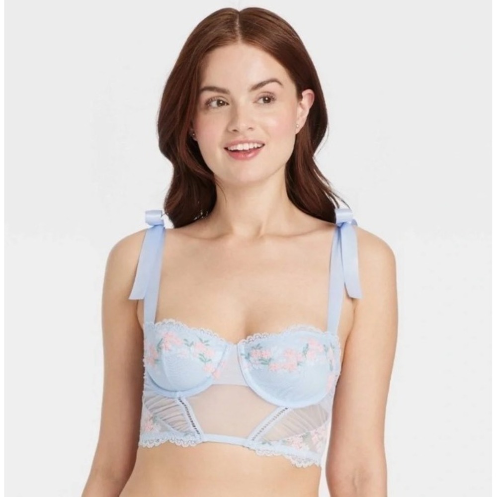 Women's Light Blue Garden Party Lingerie Corset Longline Bra Medium - Picture 4 of 4